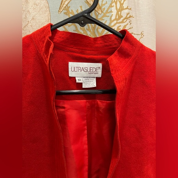 Ultra Suede Women’s Open Front Solid Red Suit Blazer Jacket Professional Wear 10 - Picture 10 of 11